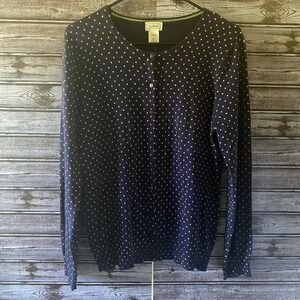 LL Bean Women's Long-Sleeved Button-Down Sweater Size XL Blue Polka-Dot NWOT
